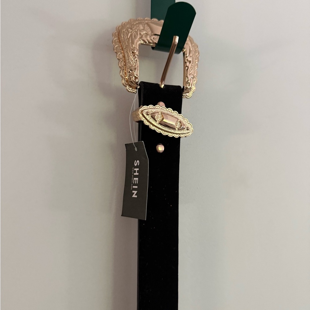 SHEIN cowgirl Black Belt with Gold Accents